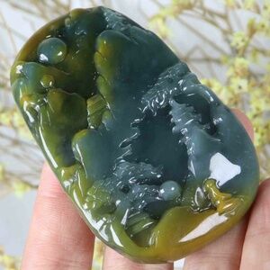 Certified Green yellow 100% Natural A Jade jadeite Landscape Pendant